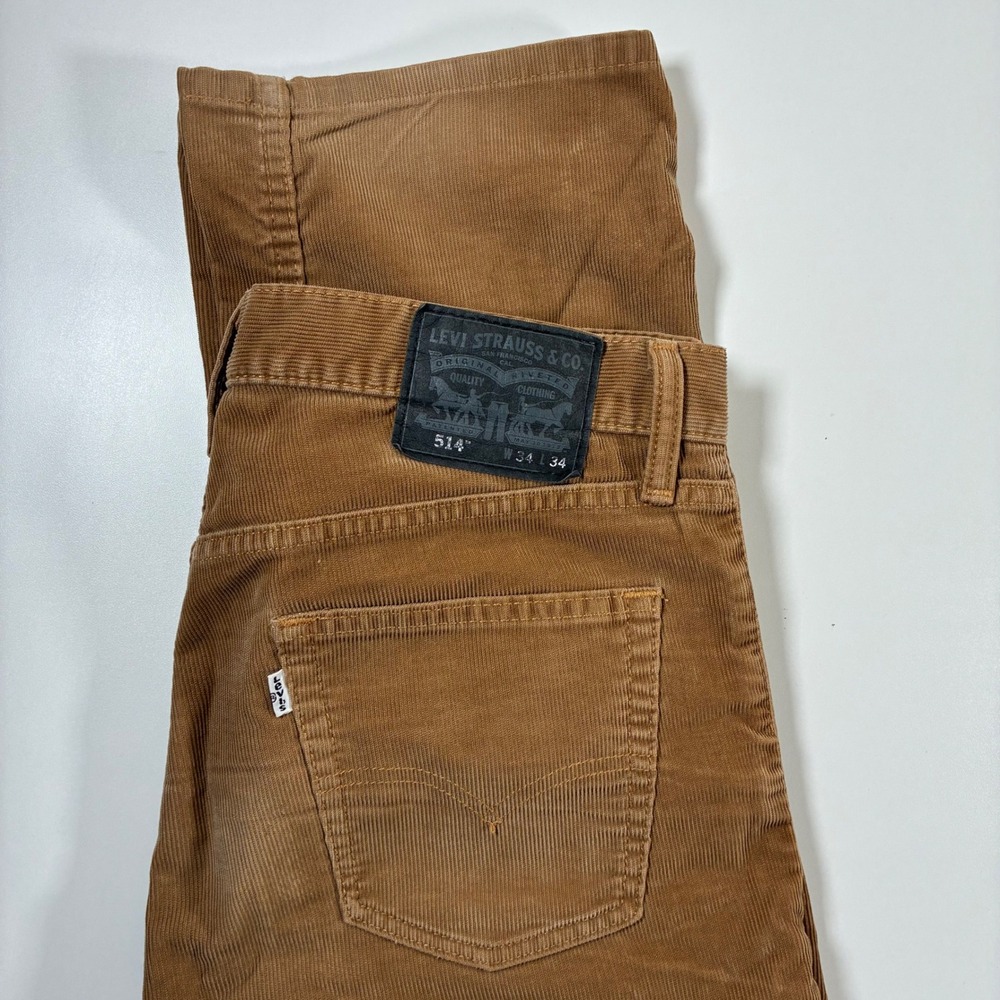 Levi's 514 Corduroy Pants 34x34 Brown Straight Fit 5-Pocket Jeans USA Cowboy